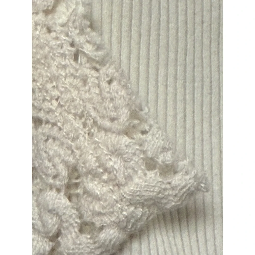 Free People White Long Sleeve Ribbed Top with Crochet Sleeves